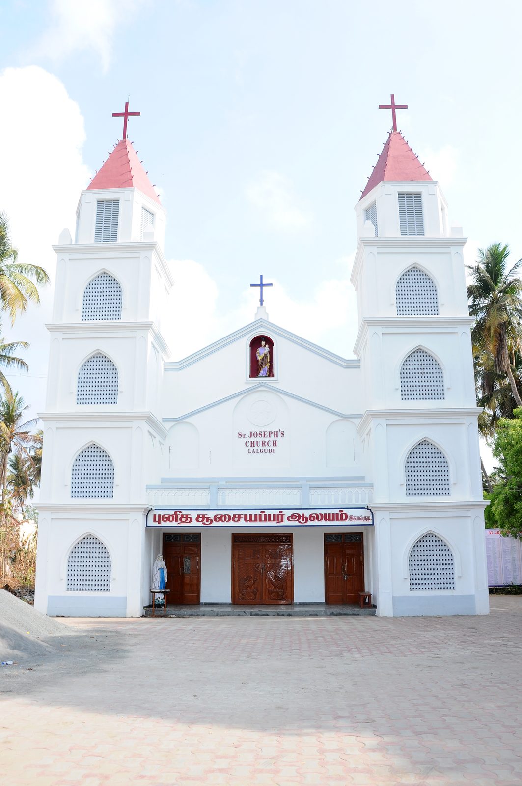 A closer view of the church façade