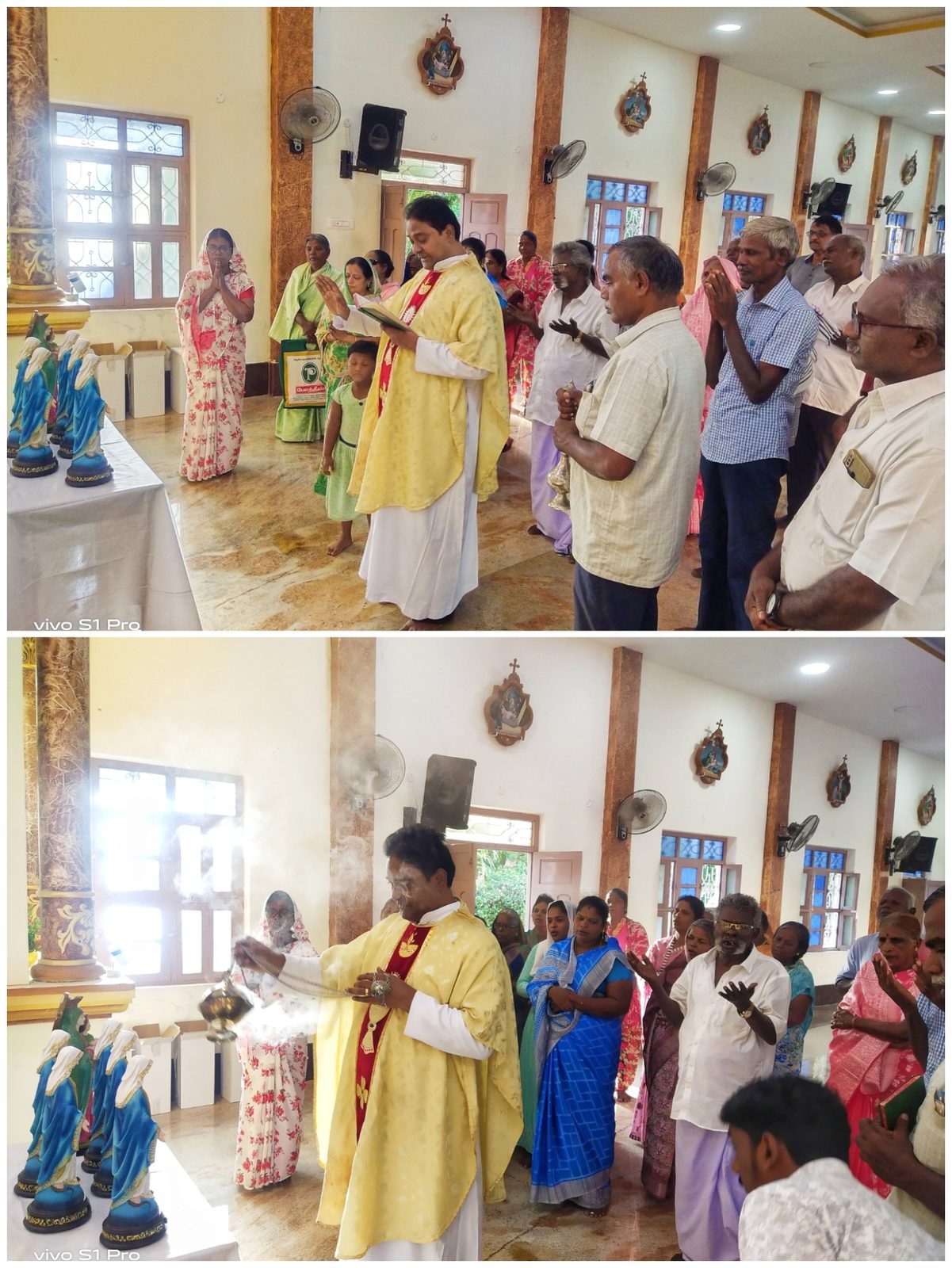 Parishioners receiving Marian statues